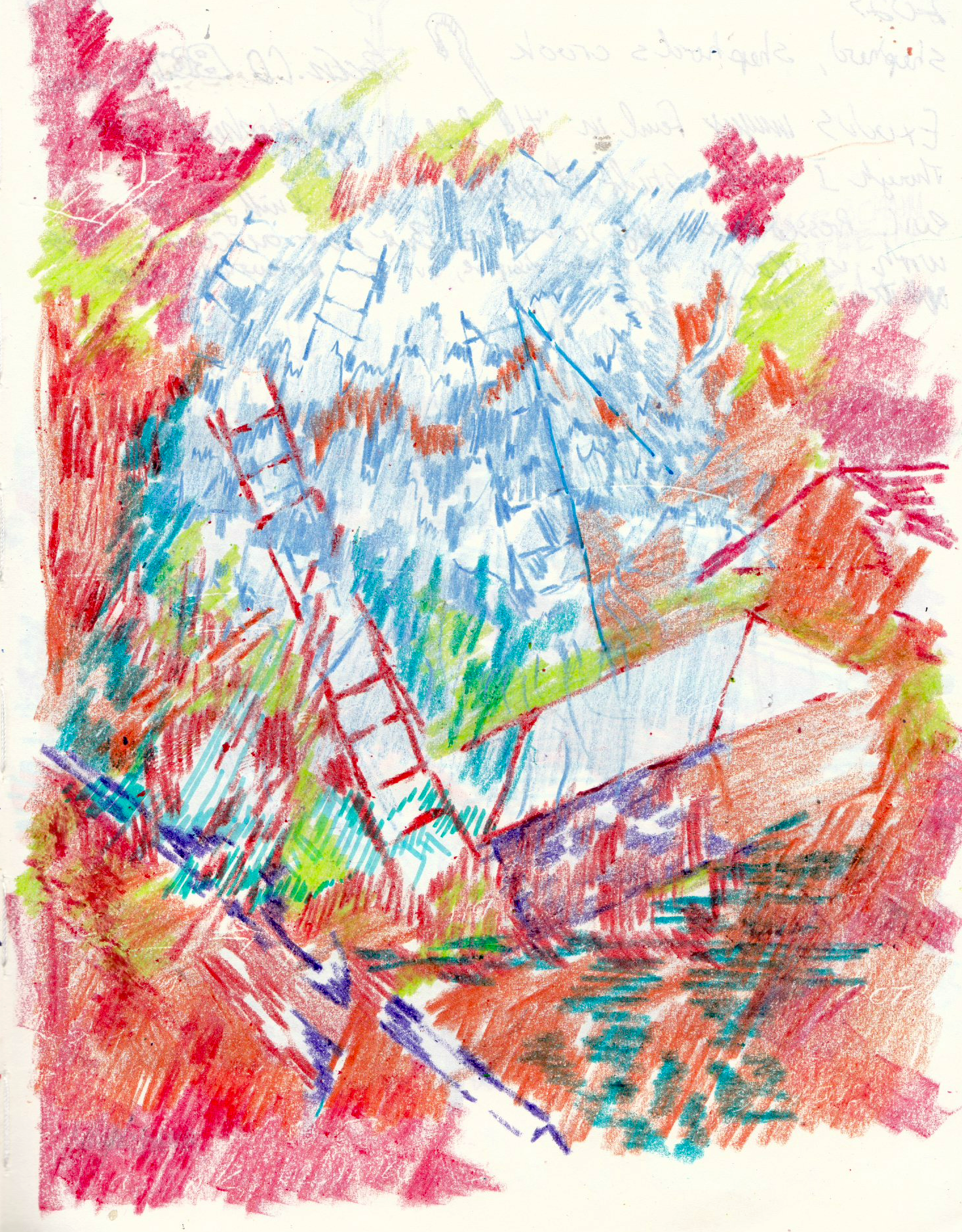 Monotype print on yellow paper — Climbed Up