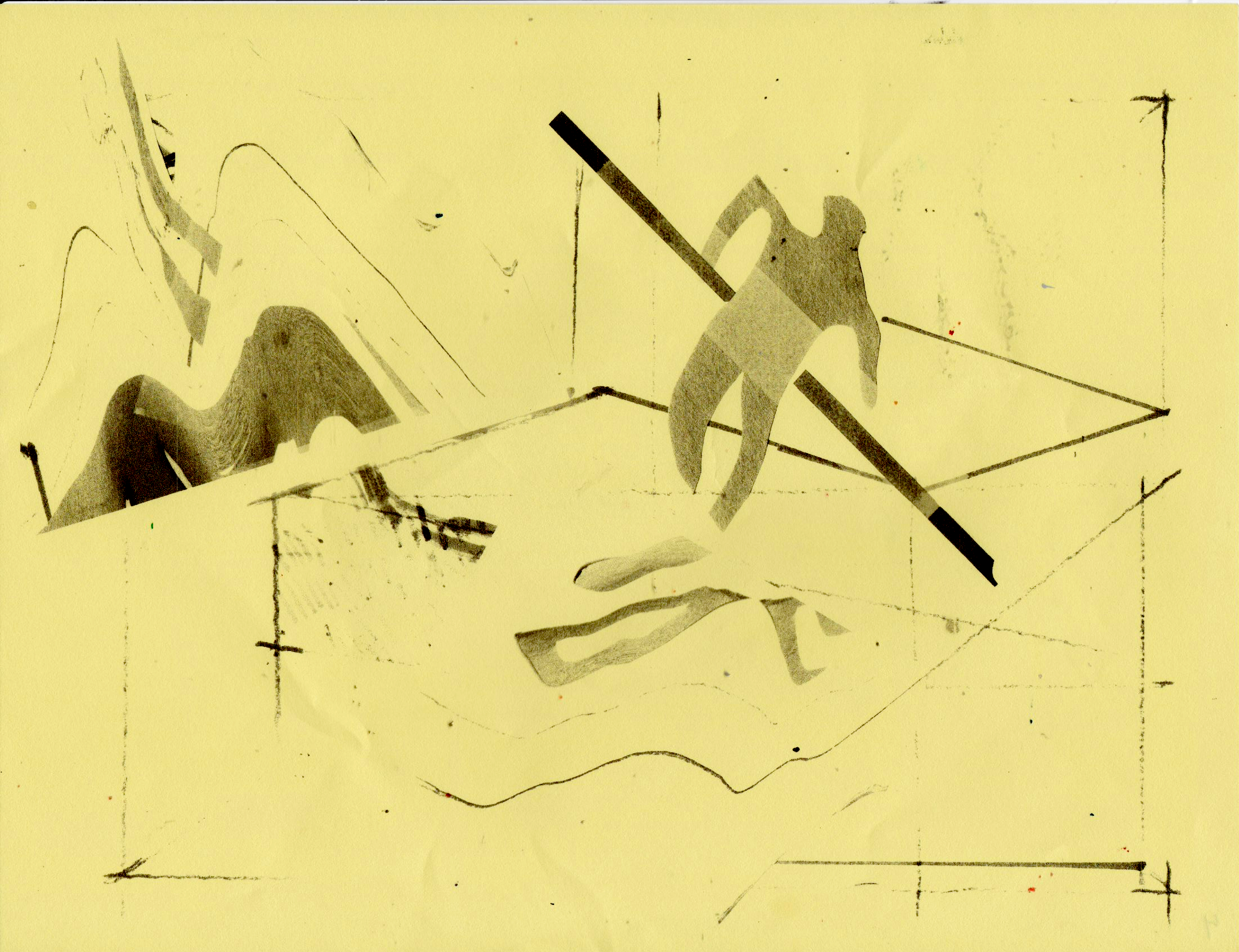 Monotype print on yellow paper — Tap Tapping