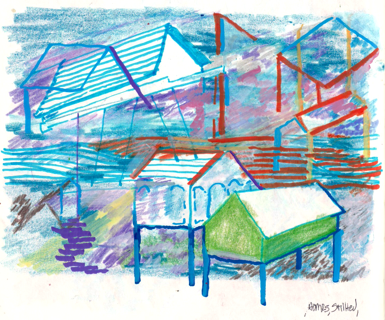 Monotype print on yellow paper — You Are Here